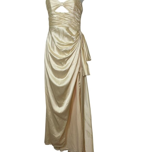 Mac Duggal Butter Yellow Satin Cut Out Gown Dress 68450 Size 2 - Picture 2 of 7